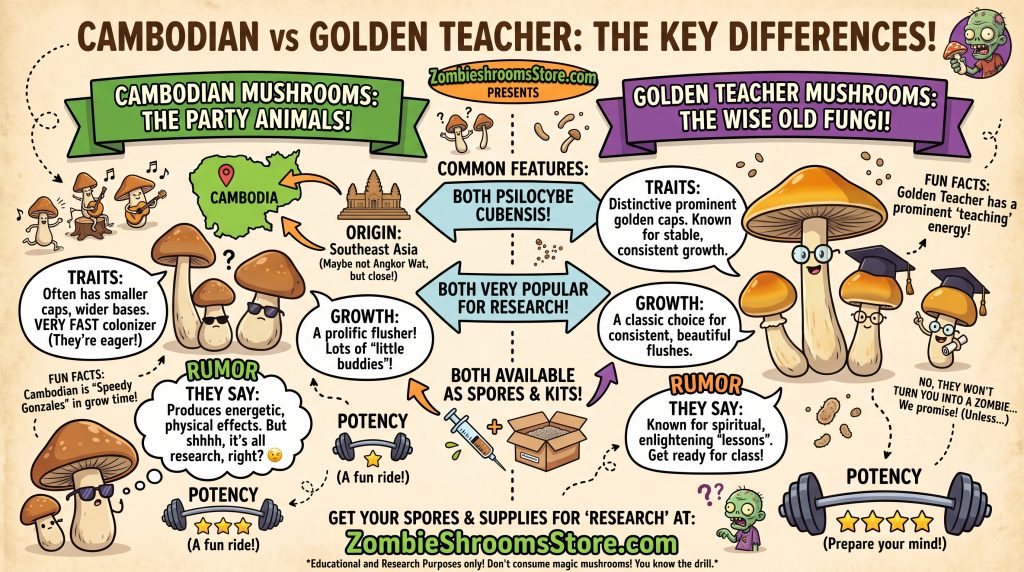 Cambodian vs Golden Teacher Mushrooms